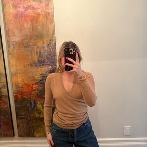 Joseph Tan Long Sleeve V-Neck Top